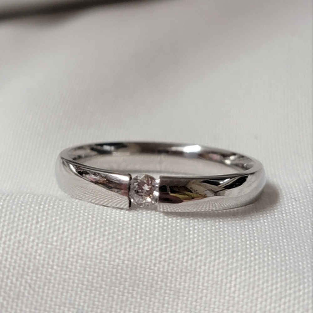 Diamond Tension Ring Silver Tone - Simulated Stone - Picture 4 of 10
